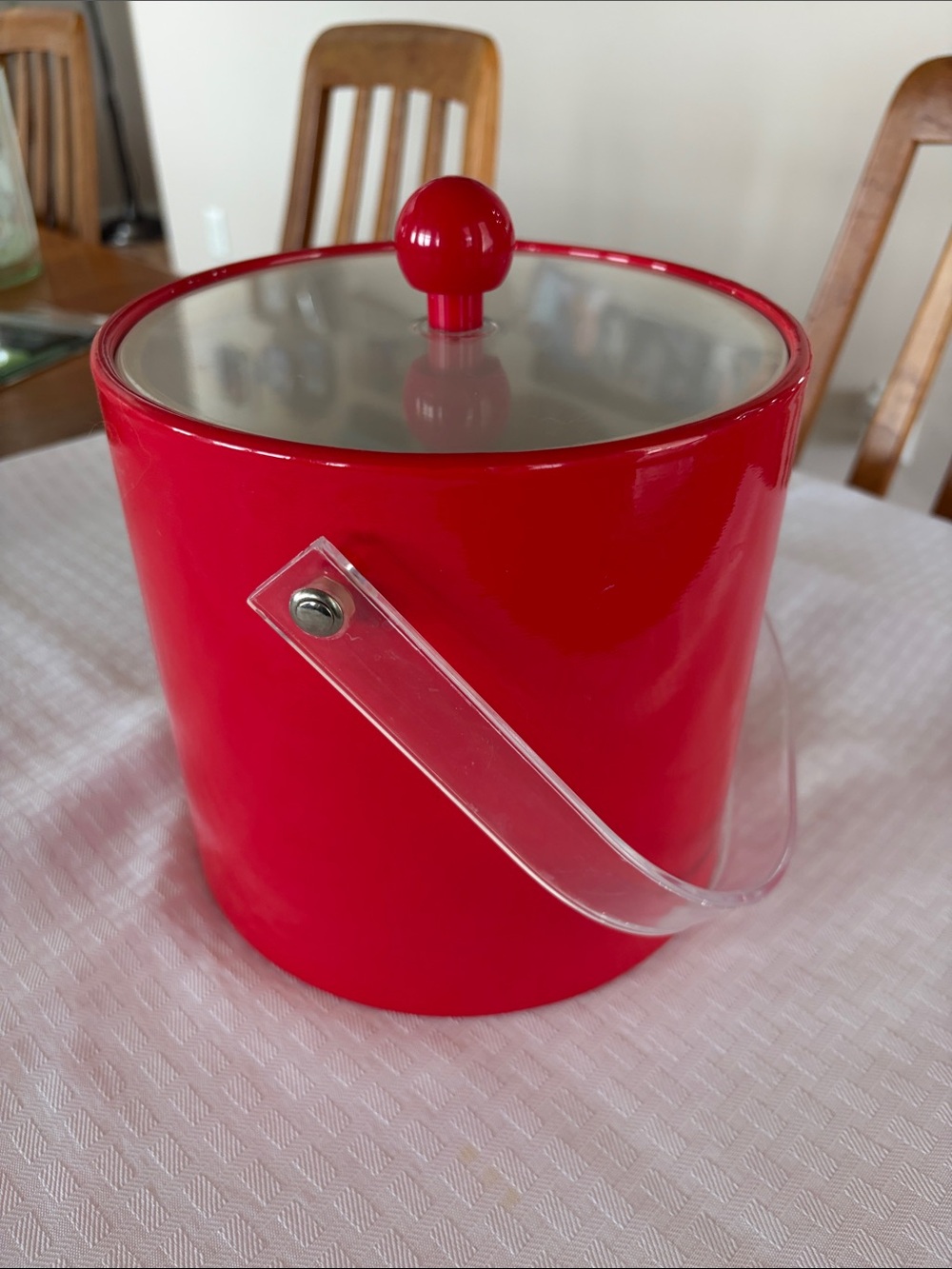 Crate&Barrel Red Ice Bucket with Clear Handle